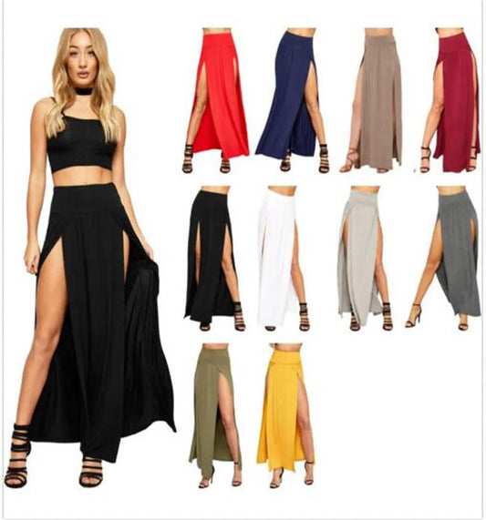 2023 New Arrival High Waisted Sexy Womens Double Slits Summer Solid Long Maxi Skirt Wholesale 51 Valentine's Day Gifts