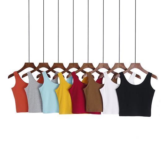 2024 Fashion Sexy Women Candy Colour Tanks Tops Short 100% Cotton Casual Camisole Tube Top Female Sleeveless Cropped Vest 2XL