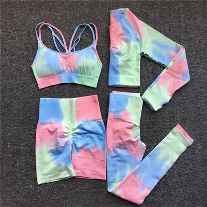 1/2/3Pcs Women Dye Sportswear Yoga Set Workout Leggings Push Up Pant Gym Shorts Seamless Fitness Sports Bra Tracksuit Yoga Suit