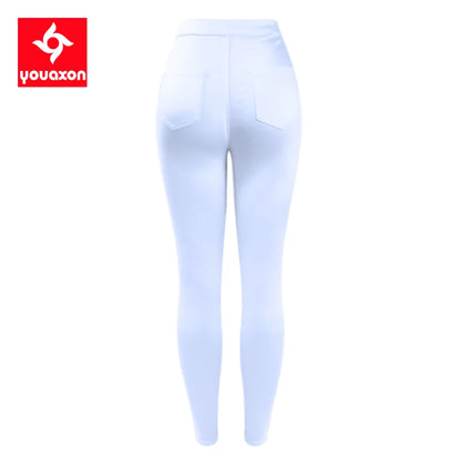 1888 Youaxon Summer Women`s High Waist White Basic Fashion Stretch Skinny Denim Pants Trousers Jeans For Women Free Shipping