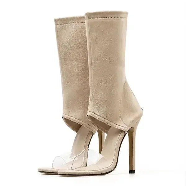 2019 High Heel Ladies Sandals with Zipper Crystal PVC Sexy Peep Toe Fashion Stretch Denim Women Summer Shoes